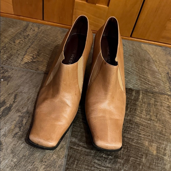 Vintage 90s y2k Nine West Square Toe Tan Ankle Heeled Boots 8.5 MCM leather 2000 - Picture 4 of 14
